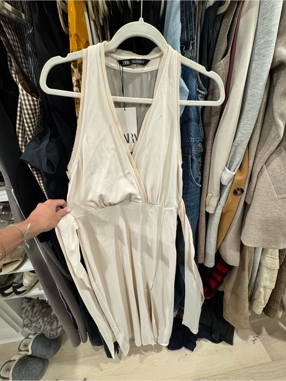 Zara Cream Sleeveless Wrap Dress